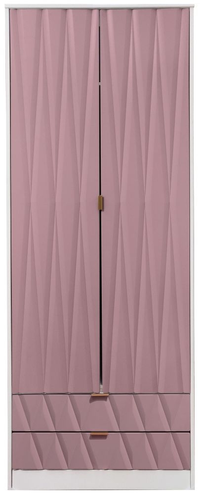 Diamond Pink and White 2 Door 2 Drawer Tall Wardrobe