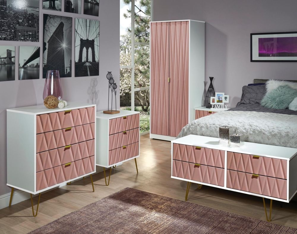 Diamond Plain Tall Wardrobe - 2 Door - Pink and White