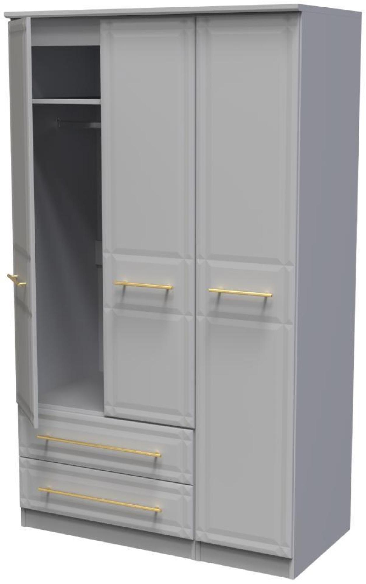 Faye Wardrobe - 3 Door - Triple - LHF 2 Drawers - Grey