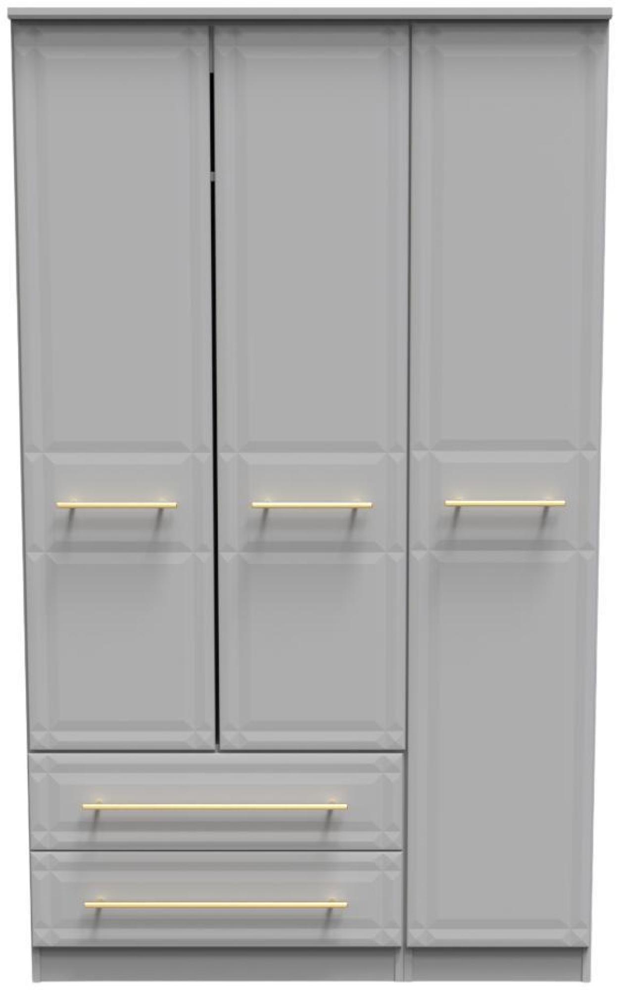Faye Grey 3 Door Triple Wardrobe - LHF 2 Drawers