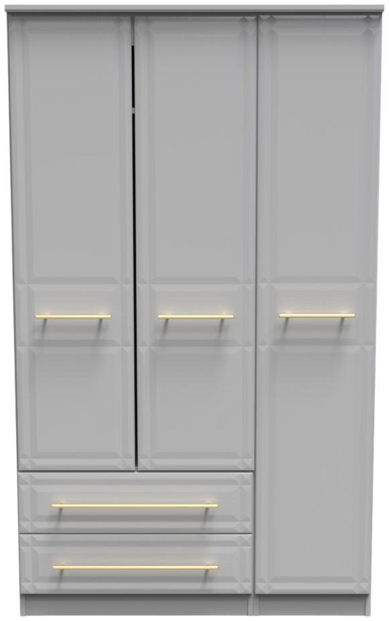 Faye Grey Ash 3 Door Triple Wardrobe - LHF 2 Drawers