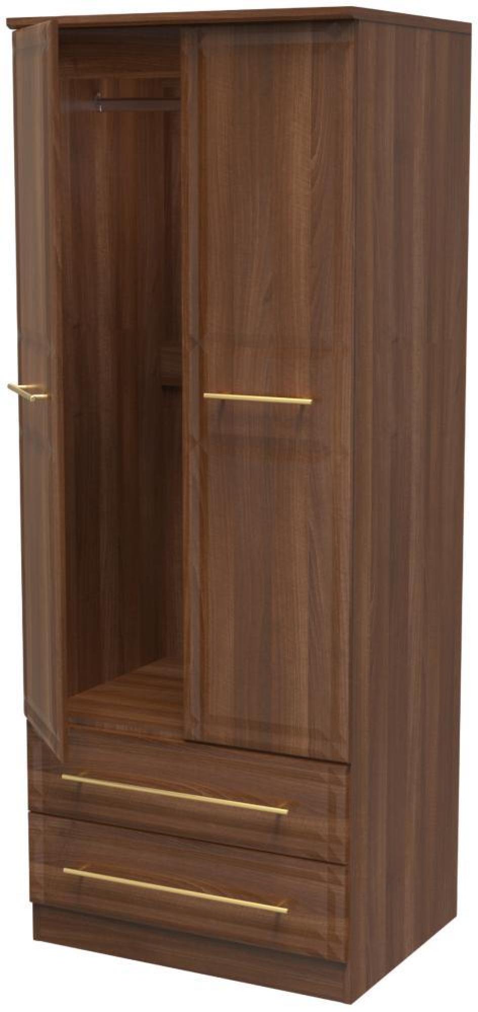 Faye Wardrobe - 2 Door - 2 Drawer - Double - Walnut