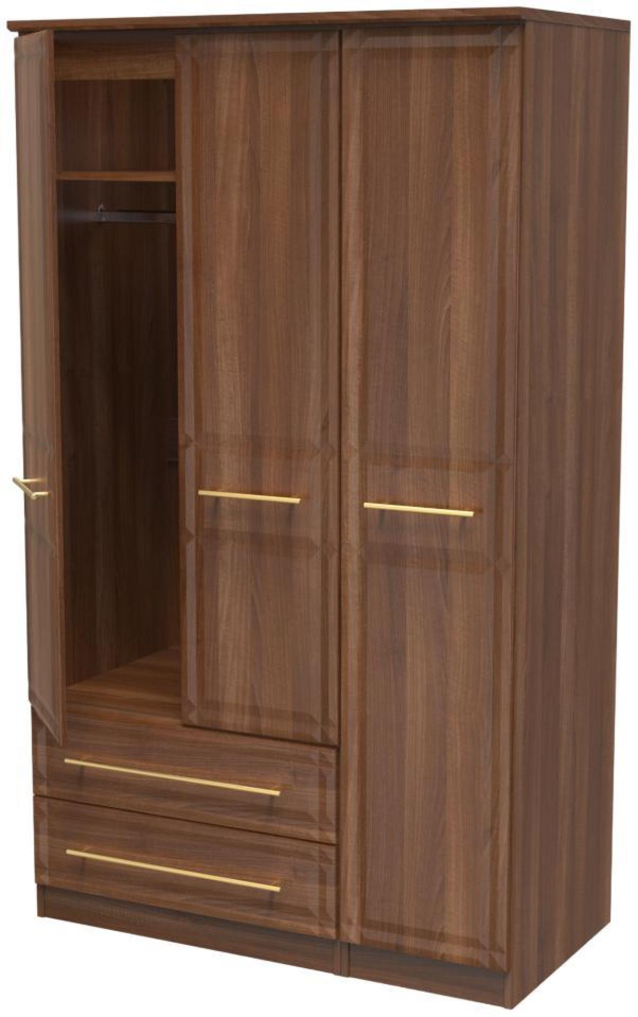 Faye Wardrobe - 3 Door - Triple - LHF 2 Drawers - Walnut