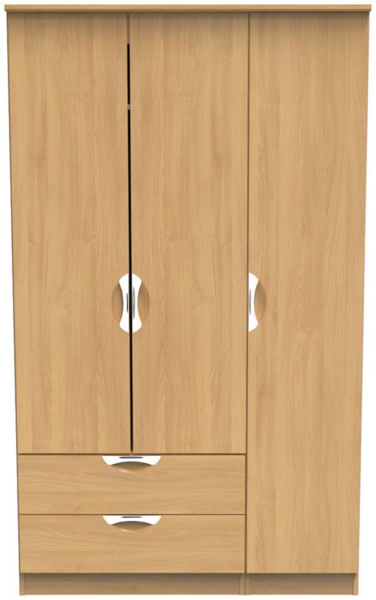 Flora Oak Effect 3 Door Triple Wardrobe - LHF 2 Drawers