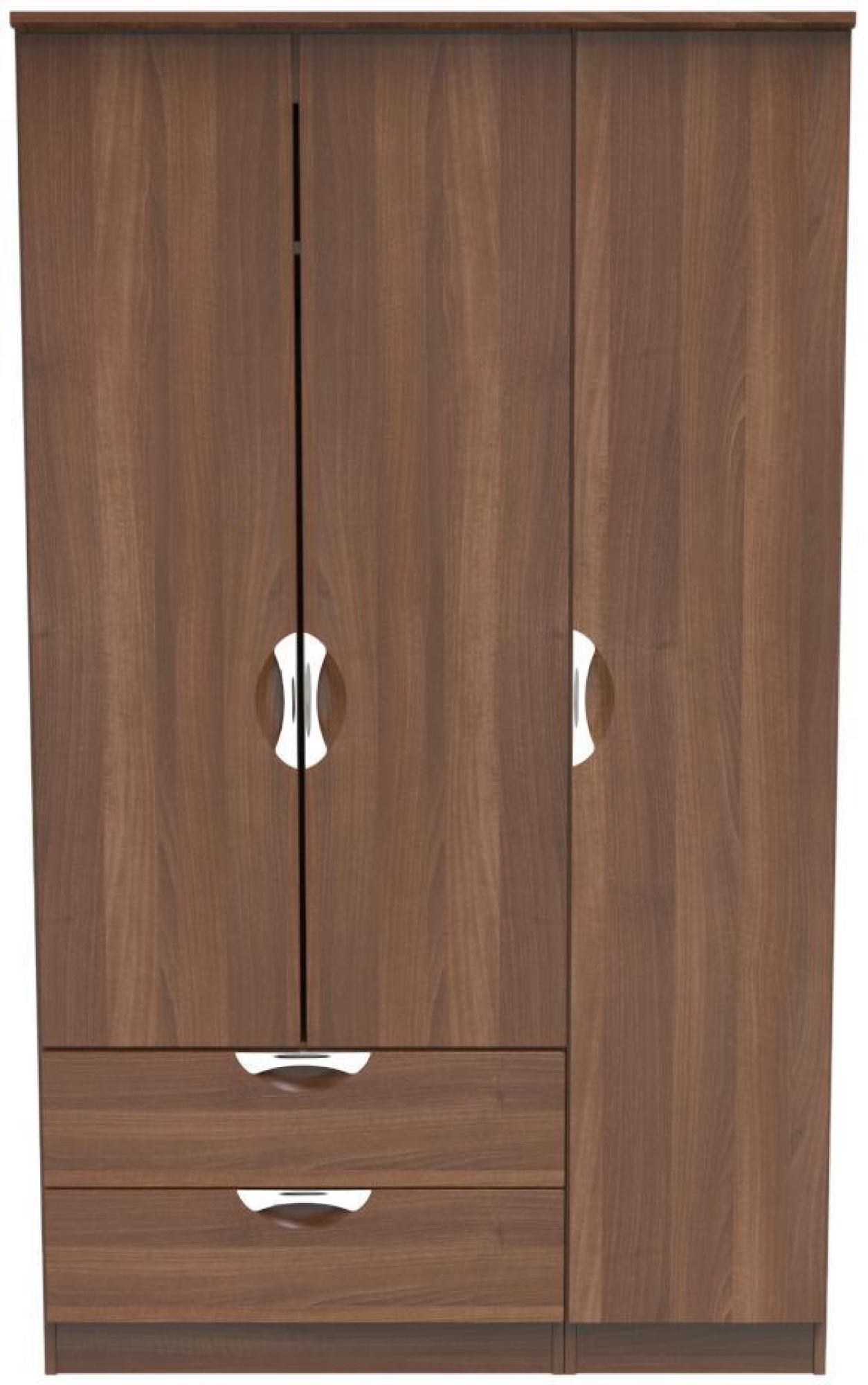 Flora Walnut Effect 3 Door Triple Wardrobe - LHF 2 Drawers