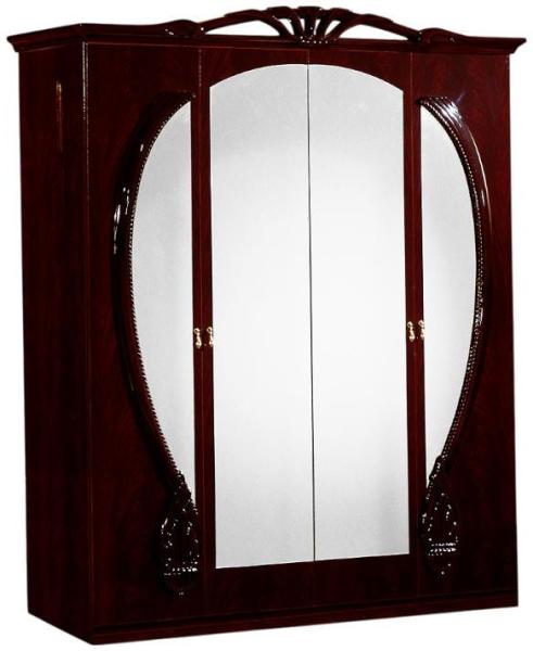 Giada Mahogany Italian 4 Door Wardrobe with Mirrors