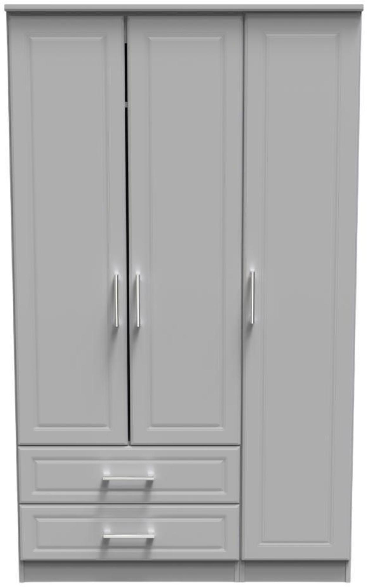 Gina Grey 3 Door Triple Wardrobe - LHF 2 Drawers