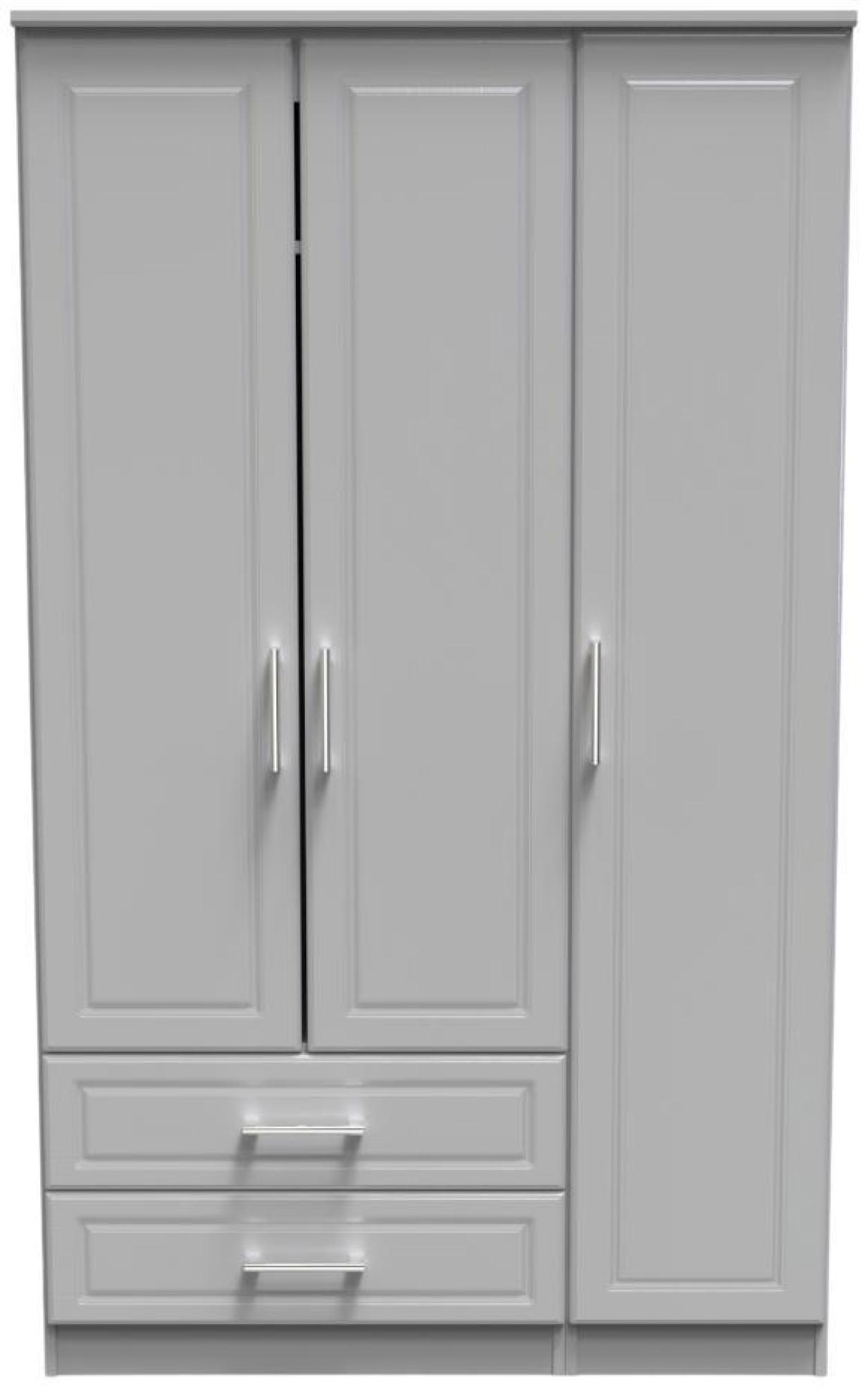 Gina Grey Ash 3 Door Triple Wardrobe - LHF 2 Drawers
