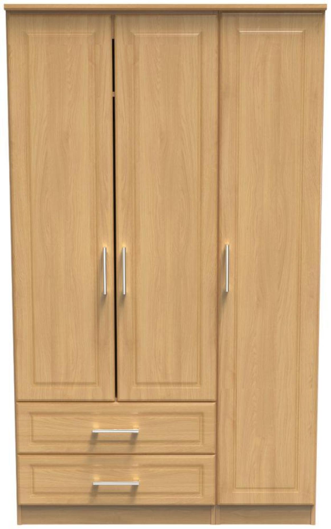 Gina Oak Effect 3 Door Triple Wardrobe - LHF 2 Drawers