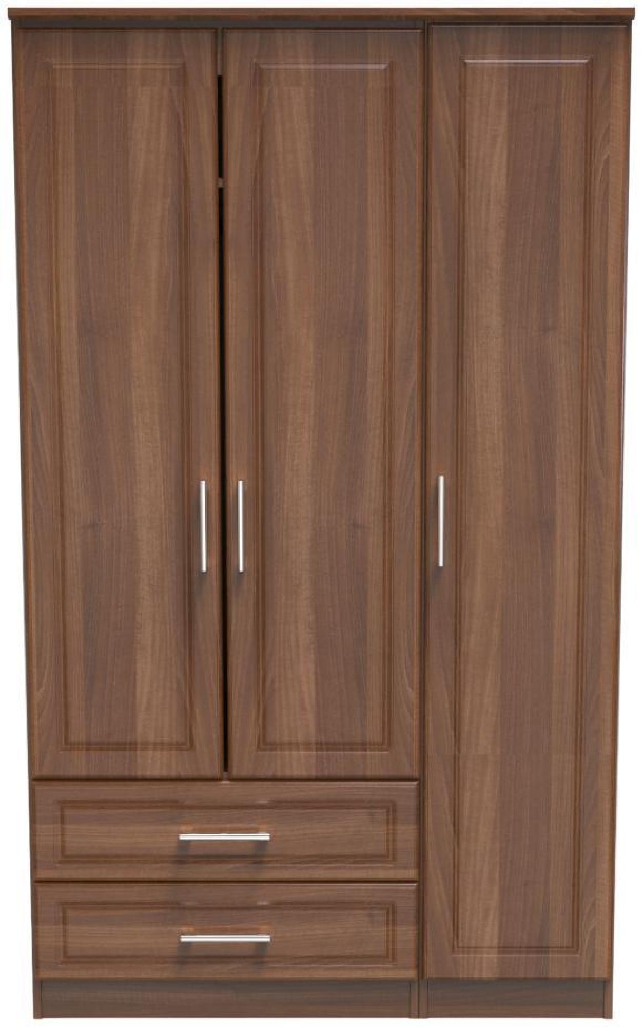 Gina Walnut Effect 3 Door Triple Wardrobe - LHF 2 Drawers