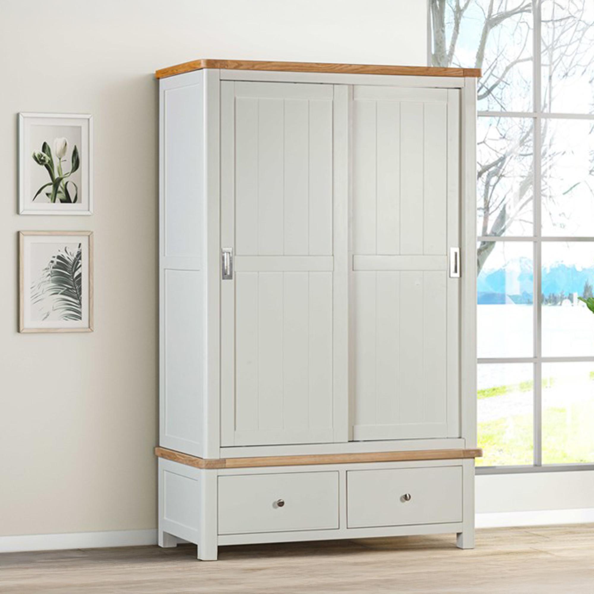 Hayley Sliding Wardrobe - 2 Door - Double - Oak and White