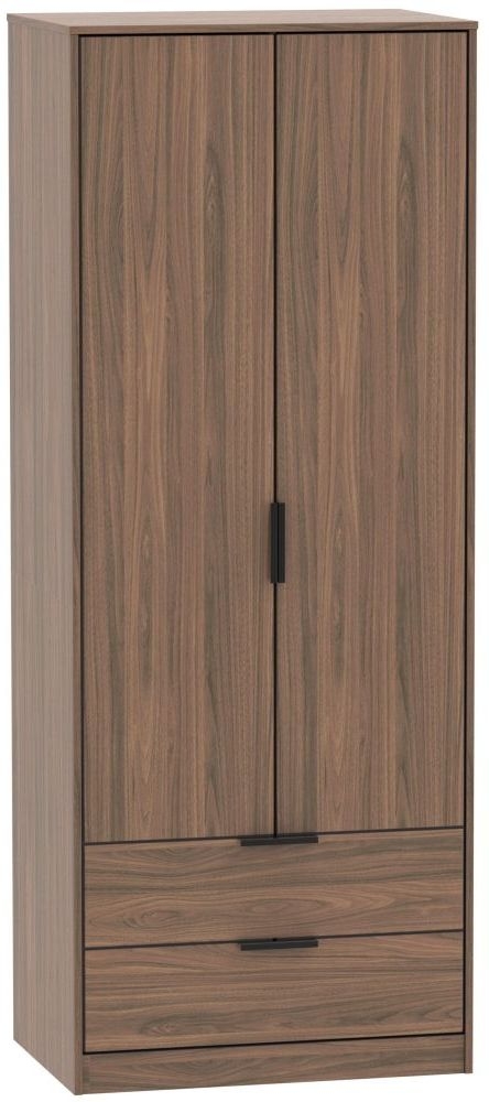 Hong Kong Walnut Effect 2 Door 2 Drawer Tall Wardrobe