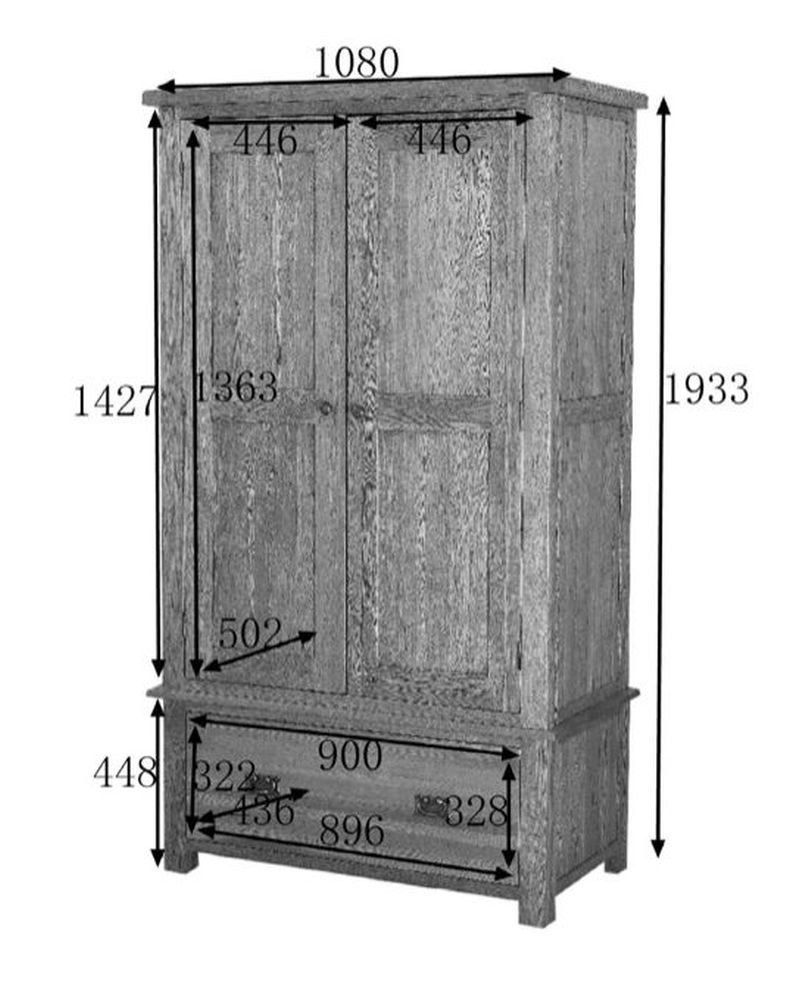Kent Oak 2 Door 1 Drawer Wardrobe