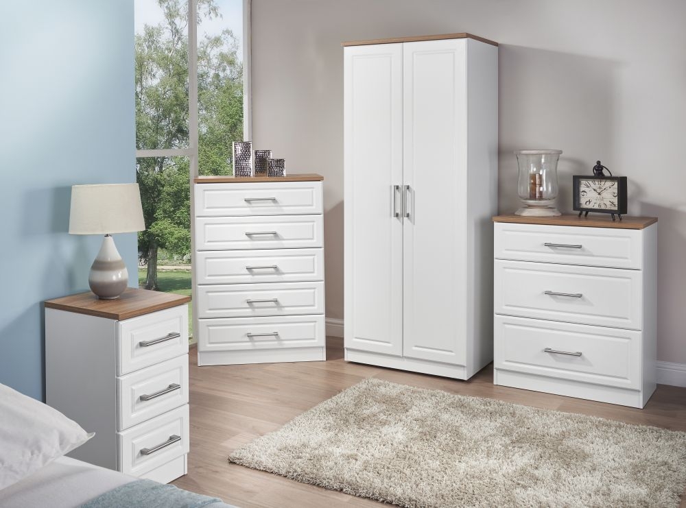 Kent Wardrobe - 2 Door - Plain - White Ash and Oak