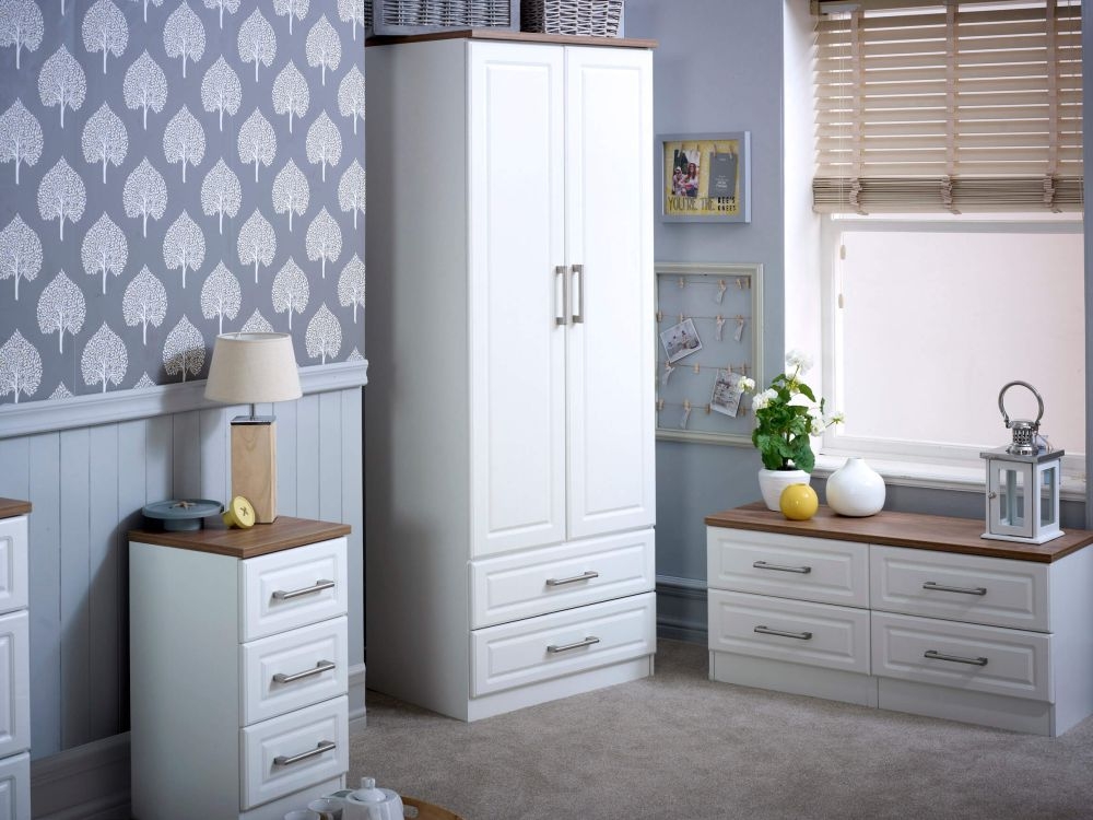 Kent Wardrobe - 2 Door - 2 Drawer - Double - White and Oak