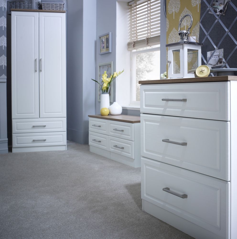 Kent Wardrobe - 2 Door - 2 Drawer Tall - White and Oak