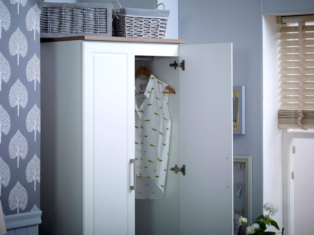 Kent Wardrobe - 2 Door - 2 Drawer Tall - White and Oak