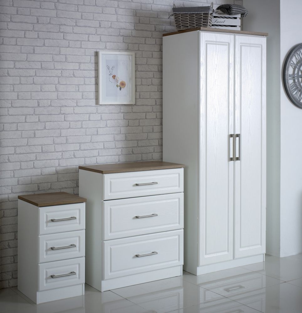 Kent Wardrobe - 2 Door - Plain Tall - White and Oak