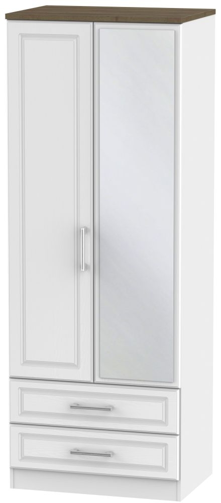 Kent White and Oak 2 Door Tall Combi Wardrobe - 1 Mirror