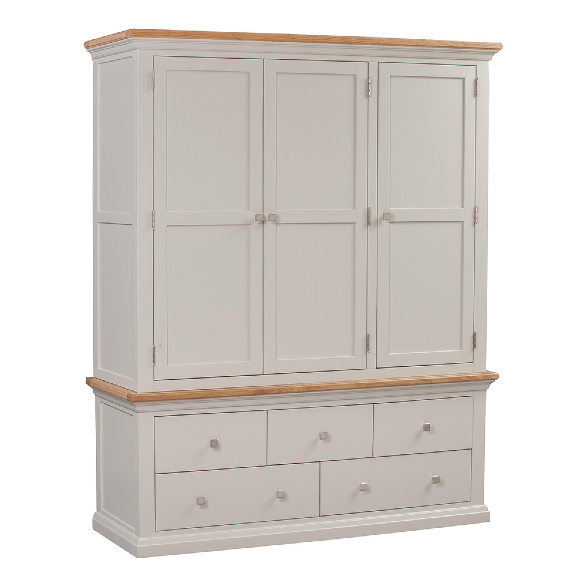 Cotswold Wardrobe - 3 Door - 5 Drawer - Oak and Painted