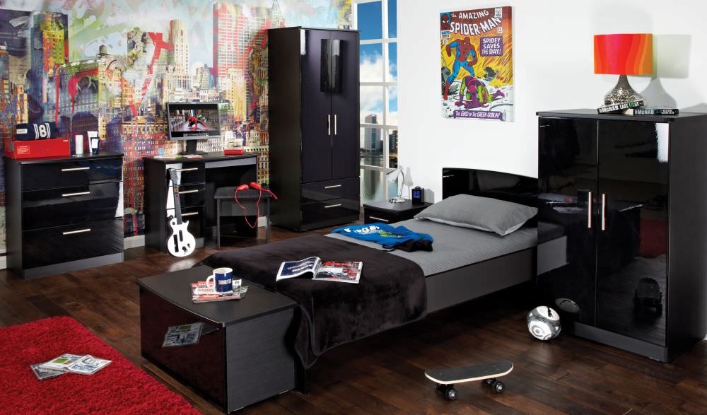 Knightsbridge Double Wardrobe - 2 Door - 2 Drawer - Black Gloss