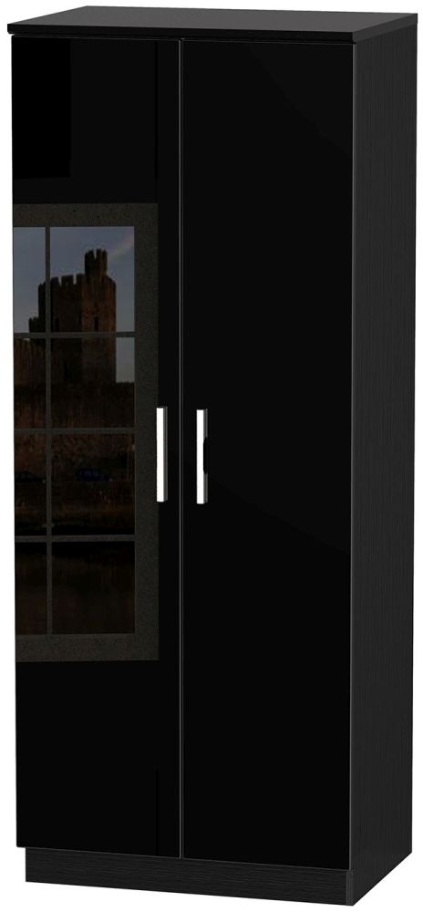 Knightsbridge Black Gloss 2 Door Plain Wardrobe
