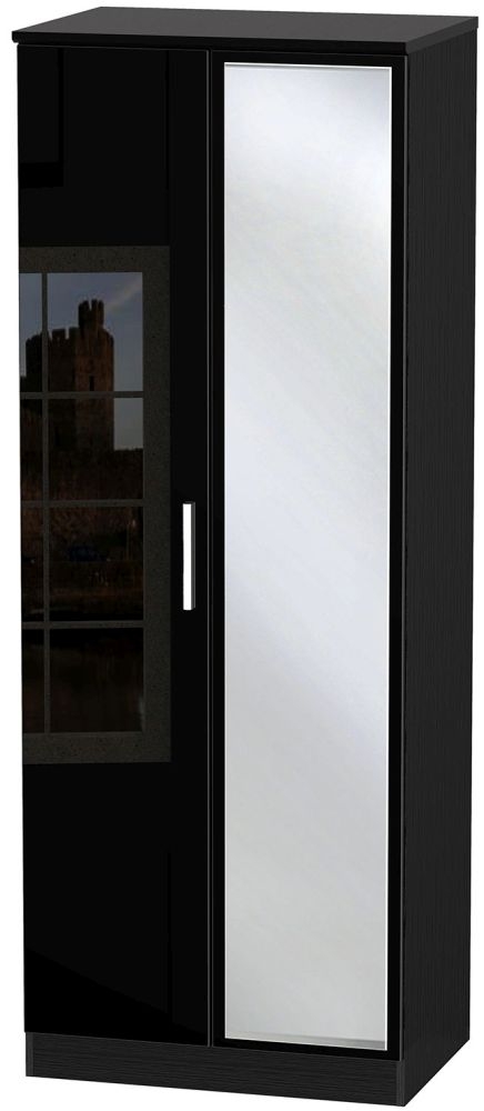 Knightsbridge Black Gloss 2 Door Tall Wardrobe - 1 Mirror