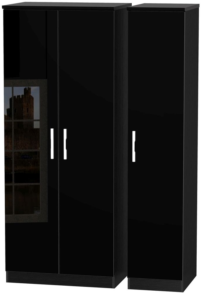 Knightsbridge Black Gloss 3 Door Triple Wardrobe