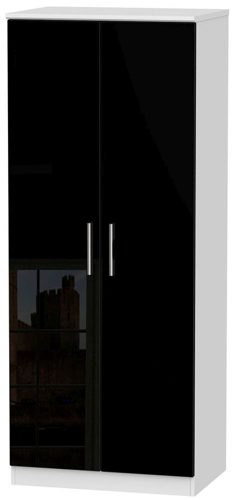 Knightsbridge Black Gloss and White 2 Door Plain Wardrobe