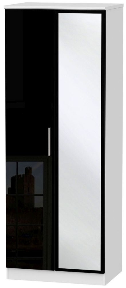 Knightsbridge Black Gloss and White 2 Door Tall Wardrobe - 1 Mirror