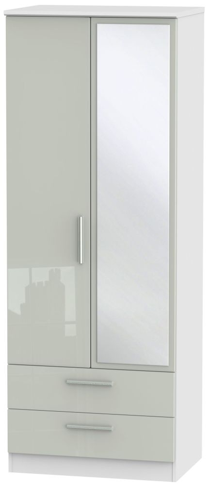 Knightsbridge Cashmere Gloss and White 2 Door Combi Wardrobe - 1 Mirror