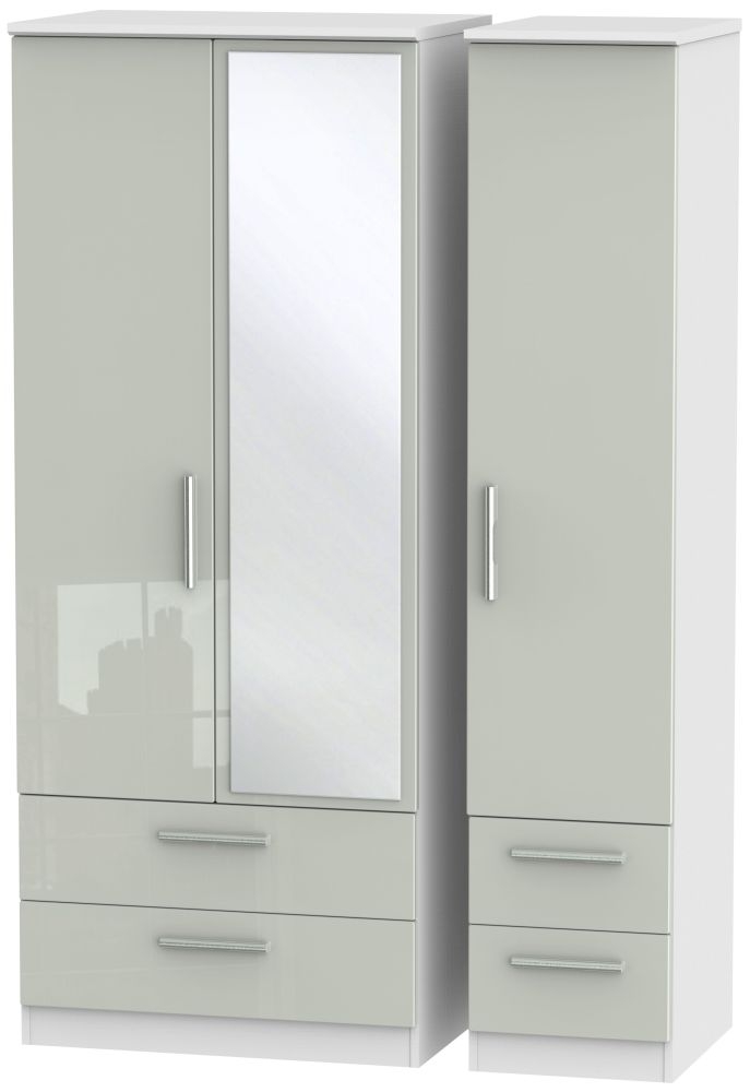 Knightsbridge Cashmere Gloss and White 3 Door Combi Wardrobe - 1 Mirror