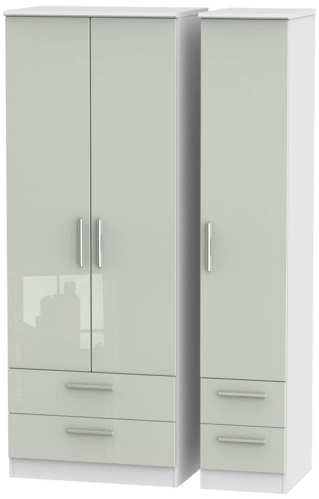 Knightsbridge Cashmere Gloss and White 3 Door Tall Triple Wardrobe - 4 Drawers