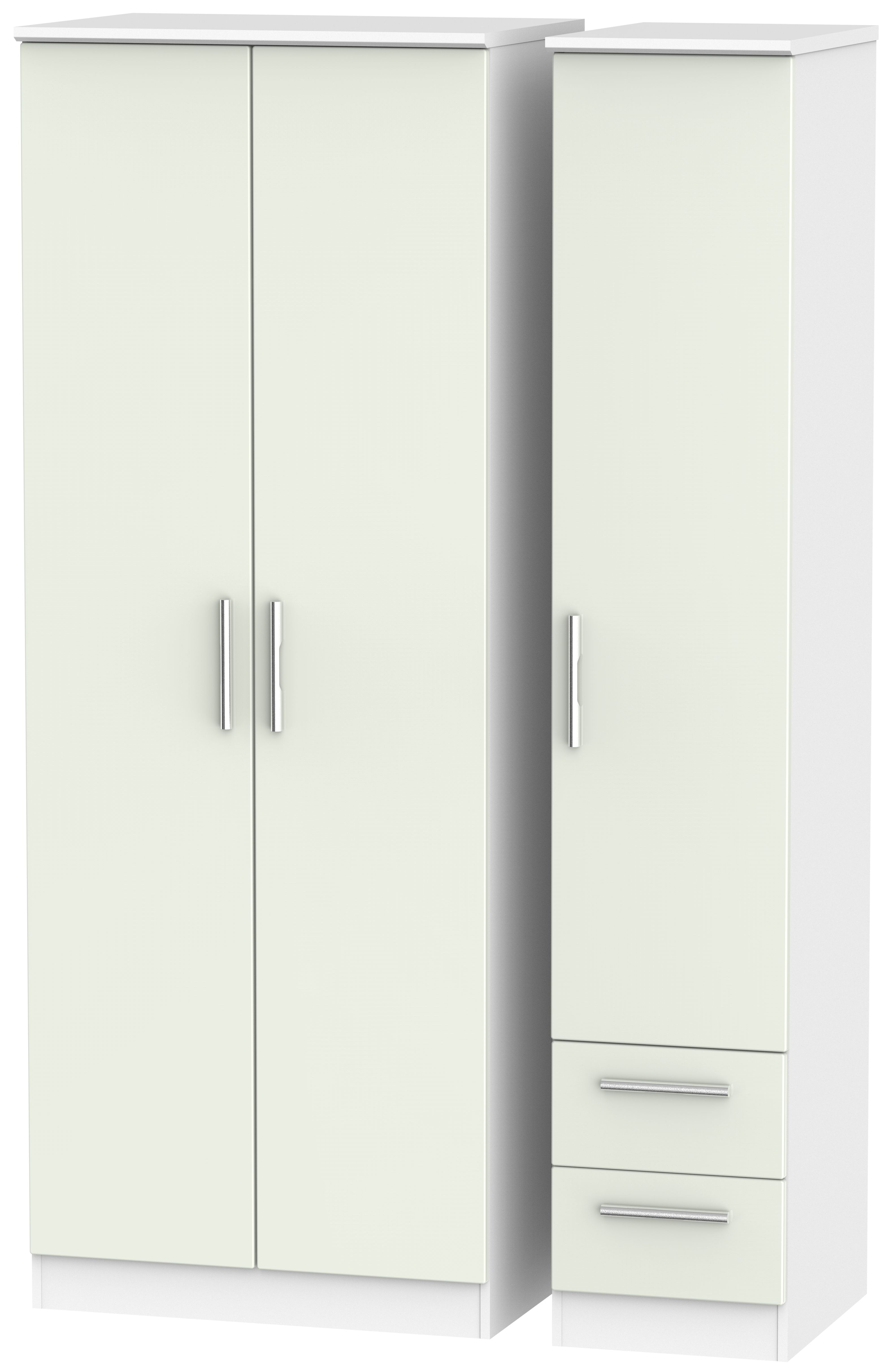 Knightsbridge Cashmere Matt and White 3 Door Tall Triple Wardrobe - RHF 2 Drawers
