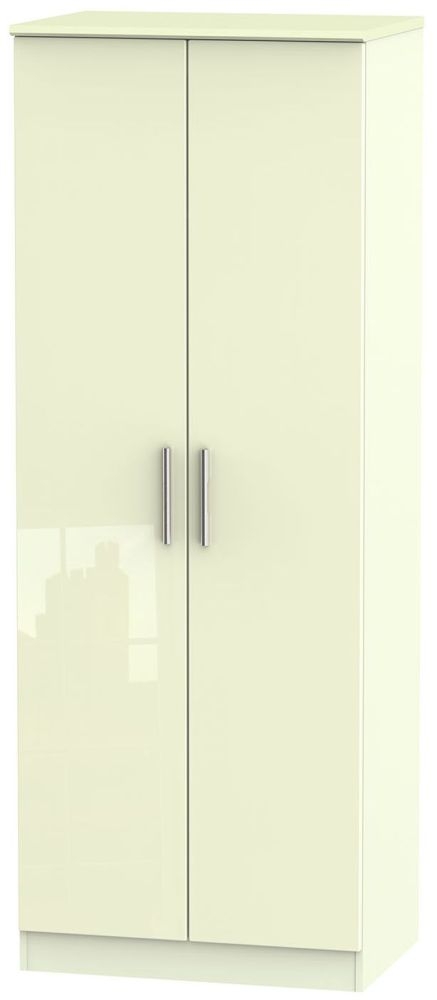 Knightsbridge Cream Gloss 2 Door Plain Tall Wardrobe