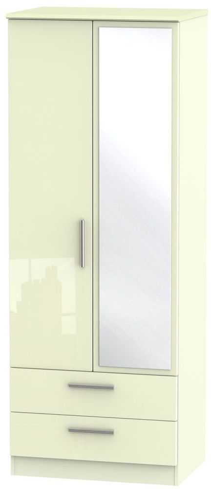 Knightsbridge Cream Gloss 2 Door Tall Combi Wardrobe - 1 Mirror