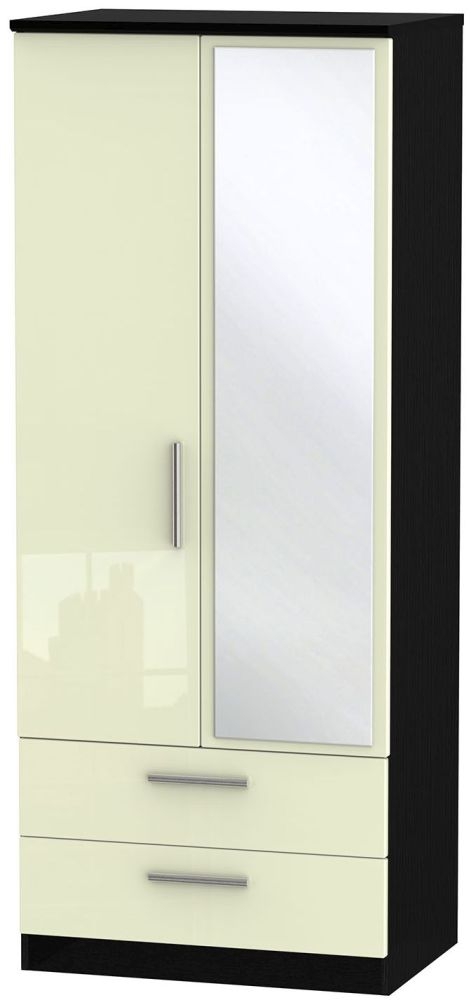 Knightsbridge Cream Gloss and Black 2 Door Combi Wardrobe - 1 Mirror
