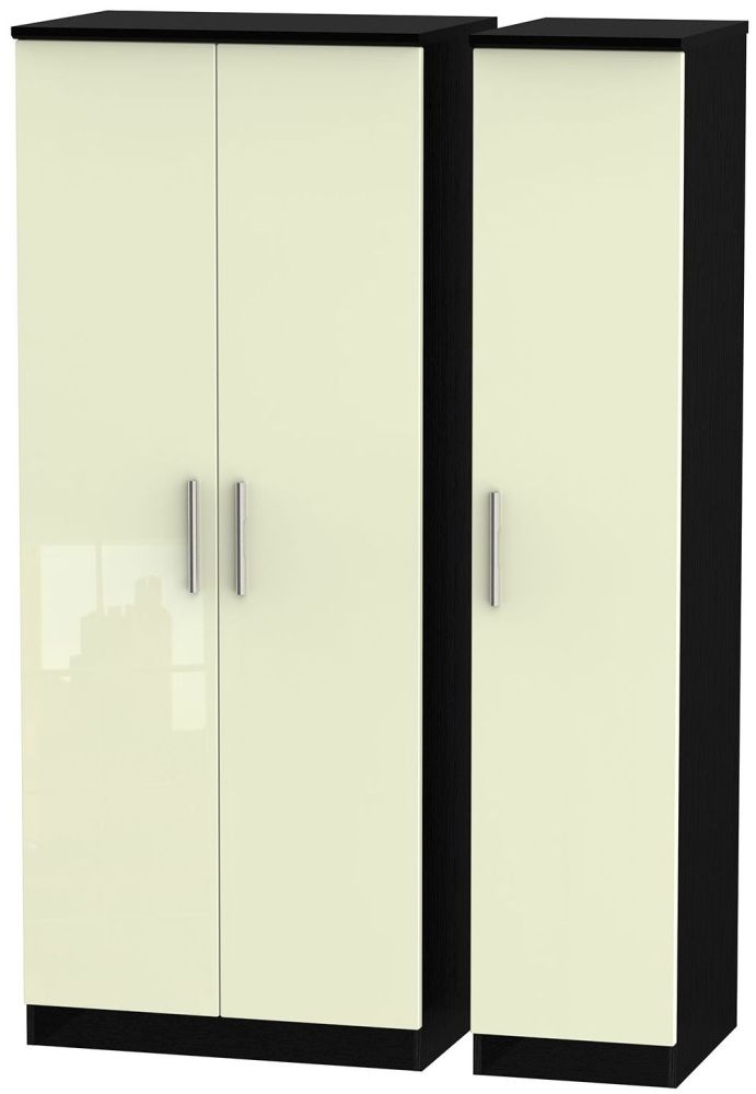 Knightsbridge Cream Gloss and Black 3 Door Triple Wardrobe