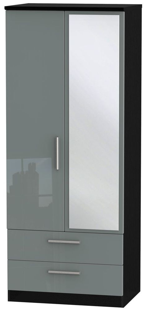 Knightsbridge Grey Gloss and Black 2 Door Combi Wardrobe - 1 Mirror
