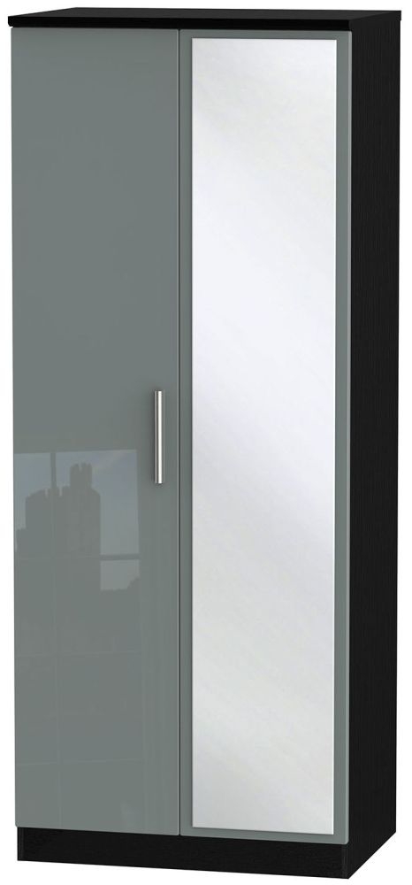 Knightsbridge Grey Gloss and Black 2 Door Wardrobe - 1 Mirror