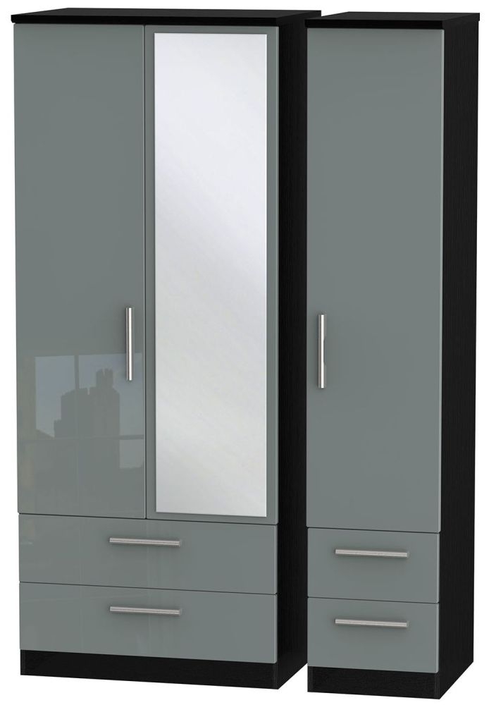 Knightsbridge Grey Gloss and Black 3 Door Combi Wardrobe - 1 Mirror