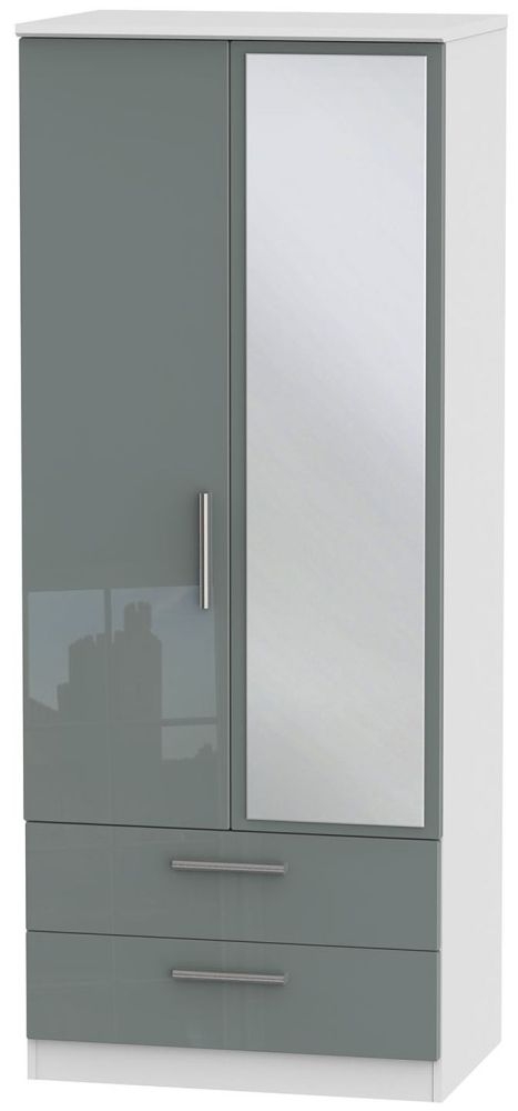 Knightsbridge Grey Gloss and White 2 Door Combi Wardrobe - 1 Mirror
