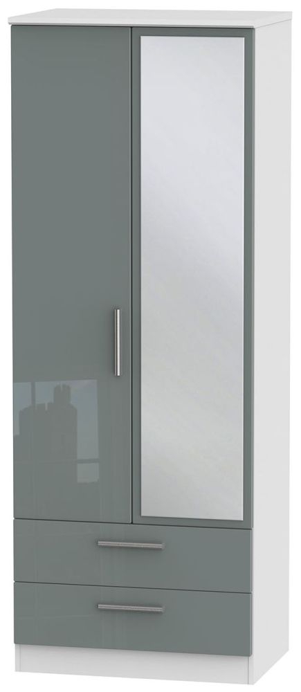 Knightsbridge Grey Gloss and White 2 Door Tall Combi Wardrobe - 1 Mirror