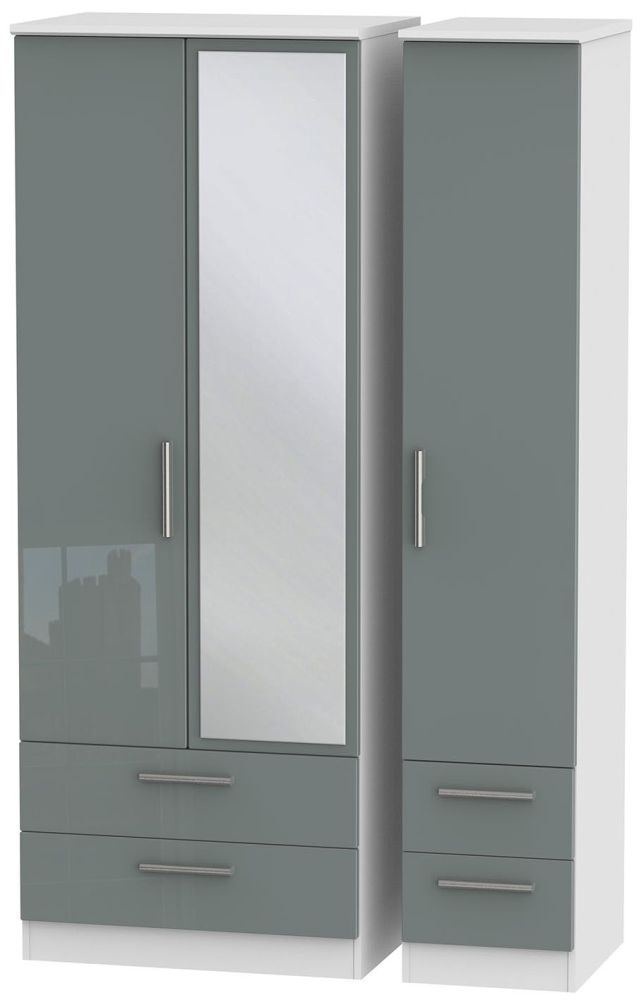 Knightsbridge Grey Gloss and White 3 Door Tall Combi Wardrobe - 1 Mirror