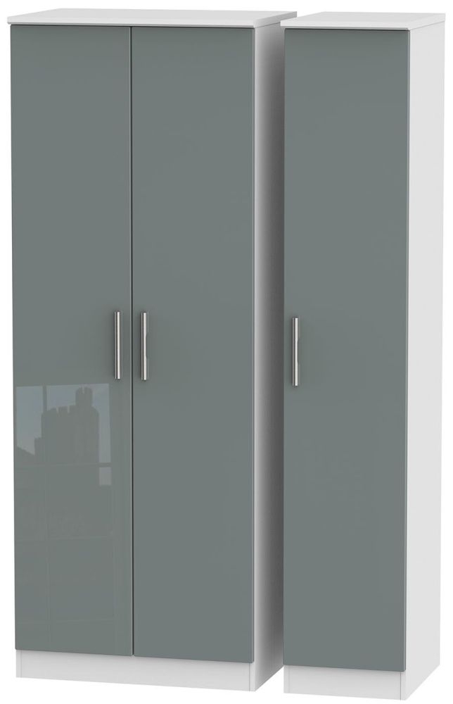 Knightsbridge Grey Gloss and White 3 Door Tall Triple Wardrobe