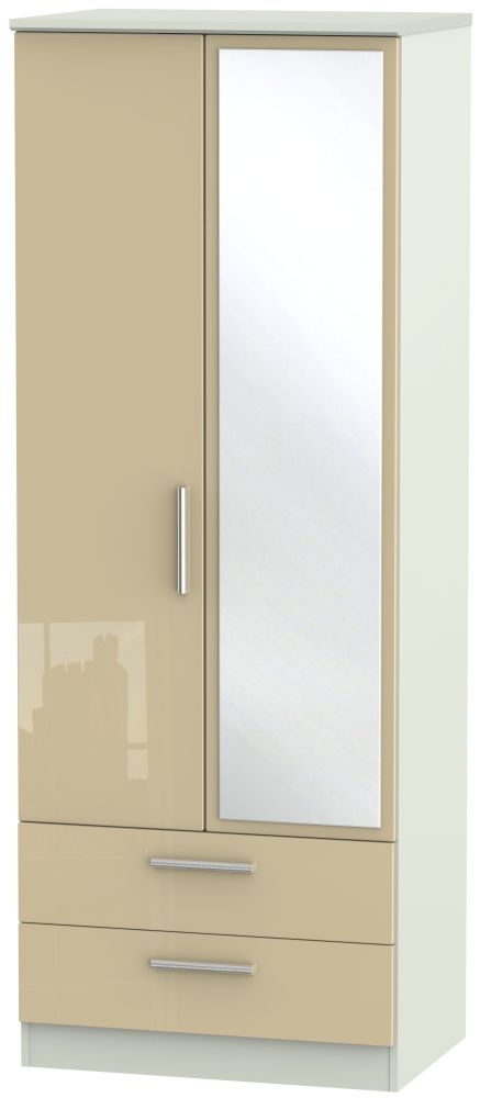 Knightsbridge Mushroom and Cashmere Matt 2 Door Tall Combi Wardrobe - 1 Mirror
