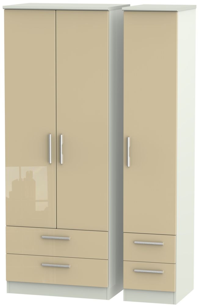 Knightsbridge Mushroom and Cashmere Matt 3 Door Tall Triple Wardrobe - 4 Drawers