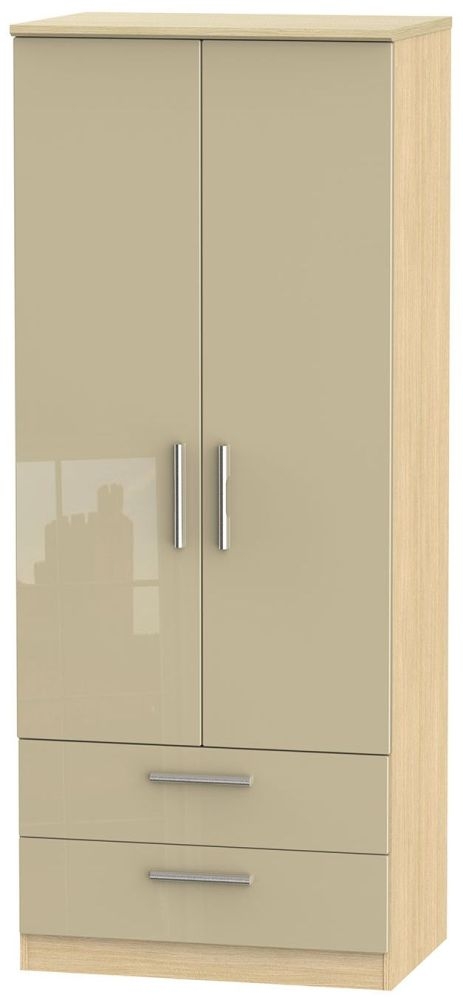 Knightsbridge Mushroom and Light Oak 2 Door 2 Drawer Double Wardrobe