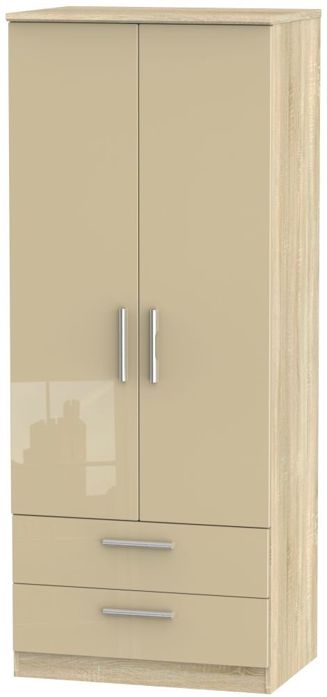 Knightsbridge Mushroom and Oak Effect 2 Door 2 Drawer Double Wardrobe