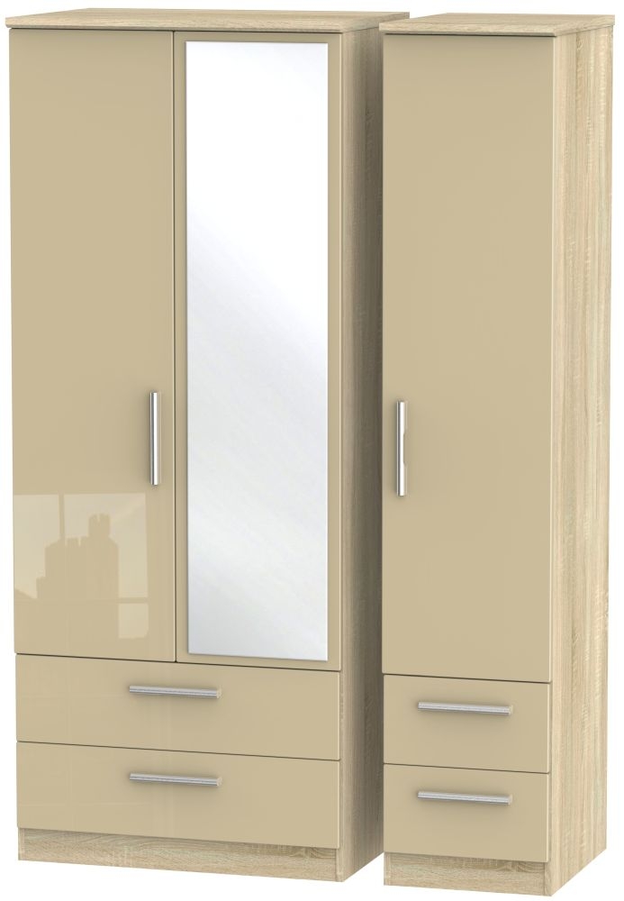 Knightsbridge Mushroom and Oak Effect 3 Door Combi Wardrobe - 1 Mirror